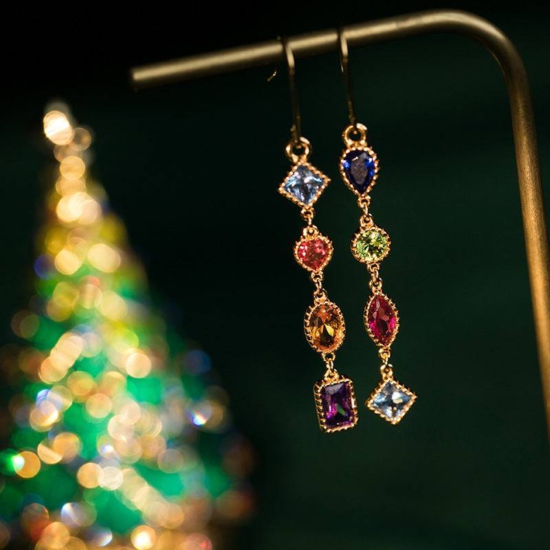 Multi Gemstone Drop Earrings