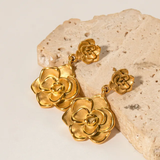 Gold Rose Flower Earrings