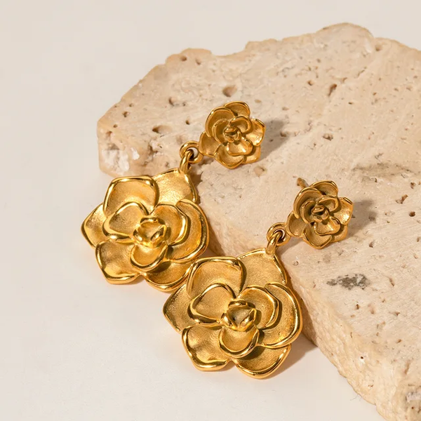 Gold Rose Flower Earrings