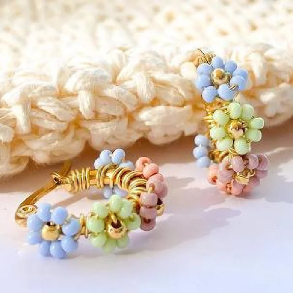 Multicolored Floral Hoop Earrings