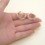 Multicolored Floral Hoop Earrings