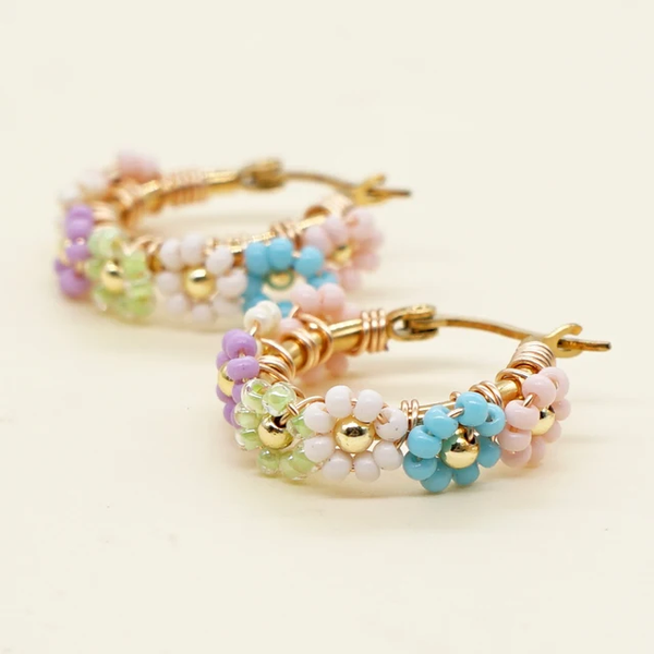 Multicolored Floral Hoop Earrings