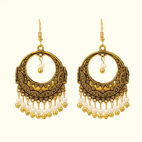 Round & Faux Pearl Tassel Drop Earrings