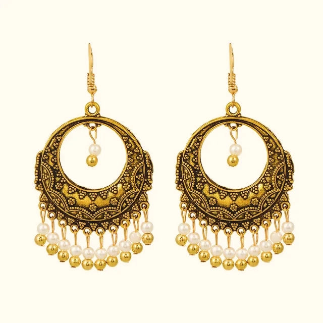 Round & Faux Pearl Tassel Drop Earrings