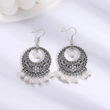 Round & Faux Pearl Tassel Drop Earrings