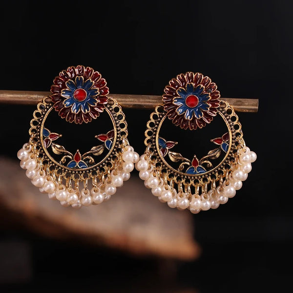 Pearl and Enamel Drop Earrings