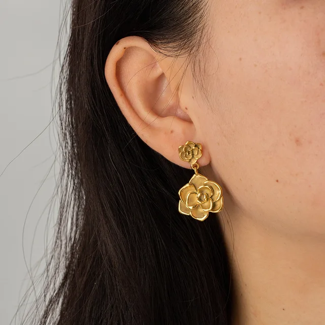 Gold Rose Flower Earrings