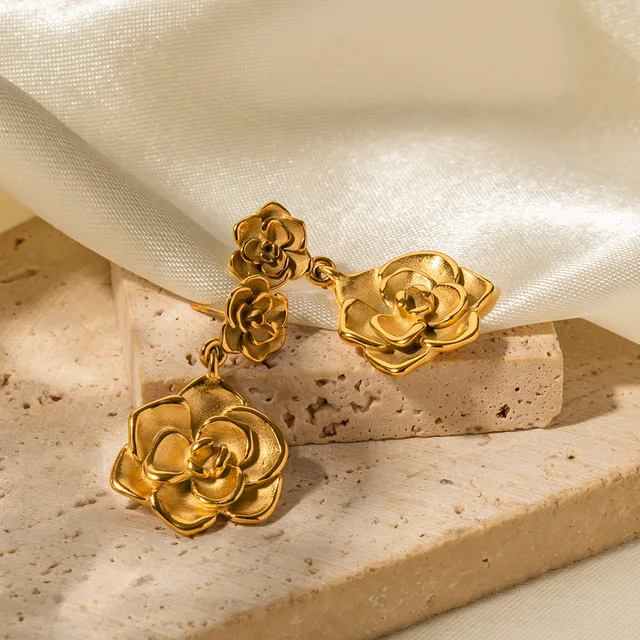 Gold Rose Flower Earrings