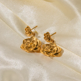 Gold Rose Flower Earrings